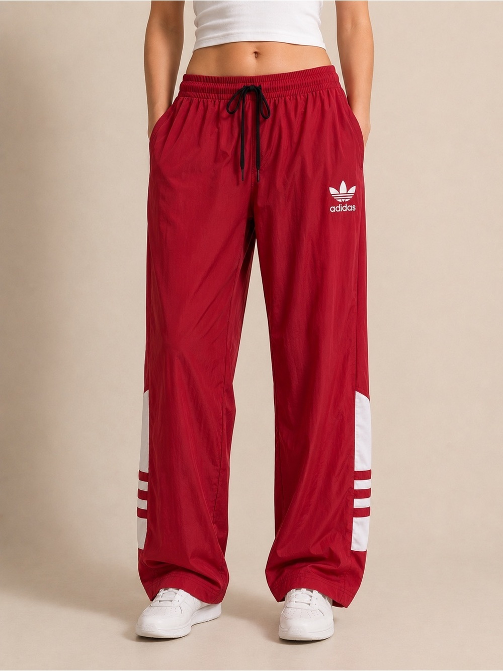 Adidas Originals Big Trefoil Logo Sweat Pants Red White Womans Size XXL